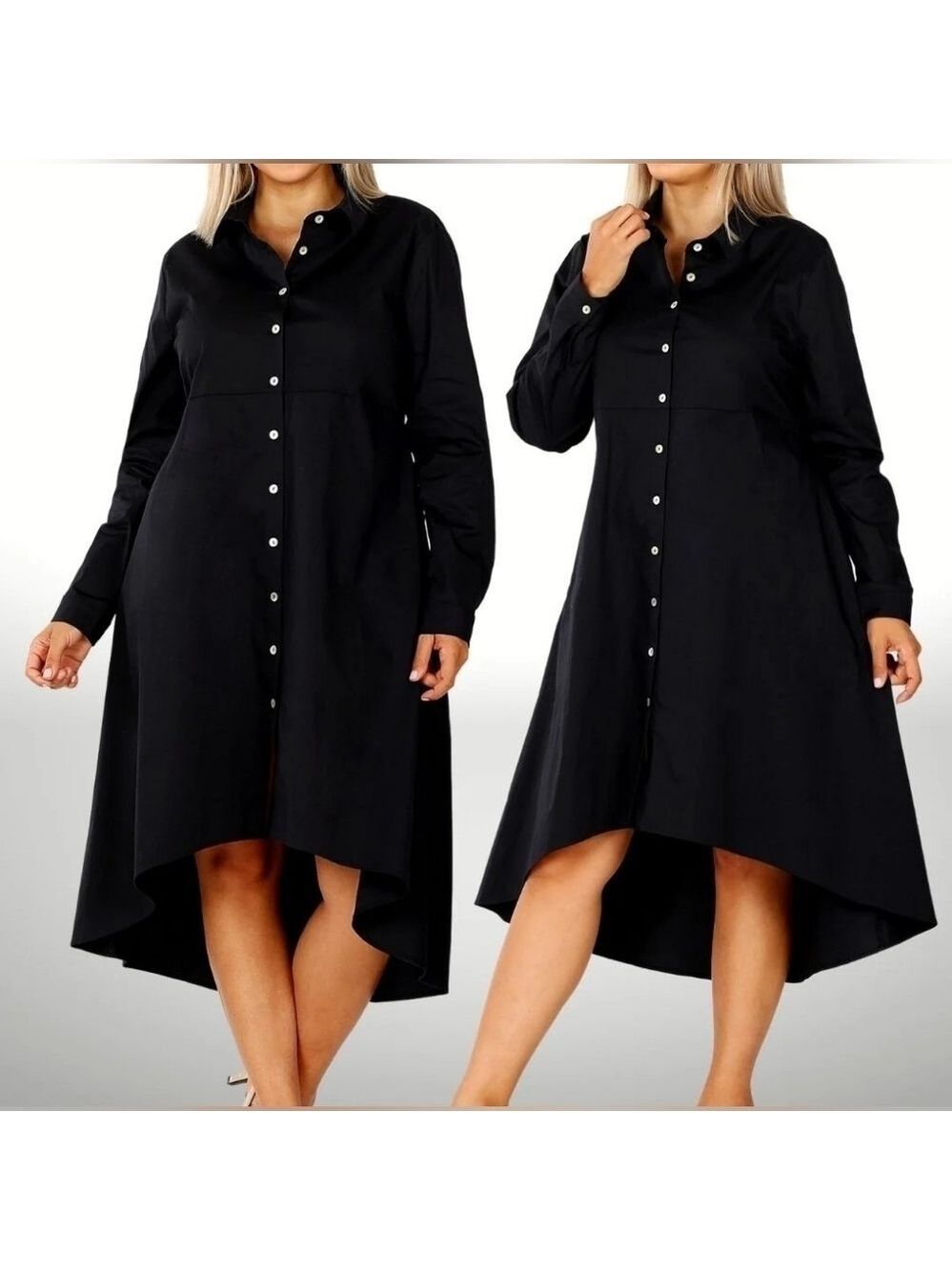 Zenana | Hi-Low Dress with Long Sleeve | Black